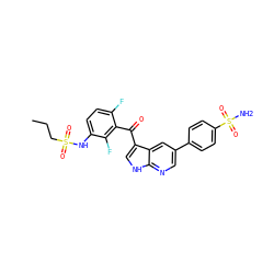 CCCS(=O)(=O)Nc1ccc(F)c(C(=O)c2c[nH]c3ncc(-c4ccc(S(N)(=O)=O)cc4)cc23)c1F ZINC000113518681