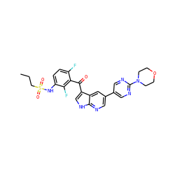 CCCS(=O)(=O)Nc1ccc(F)c(C(=O)c2c[nH]c3ncc(-c4cnc(N5CCOCC5)nc4)cc23)c1F ZINC000113508391