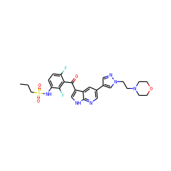 CCCS(=O)(=O)Nc1ccc(F)c(C(=O)c2c[nH]c3ncc(-c4cnn(CCN5CCOCC5)c4)cc23)c1F ZINC000113506479
