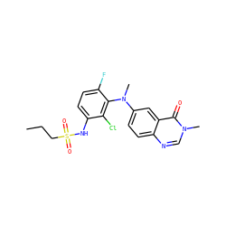 CCCS(=O)(=O)Nc1ccc(F)c(N(C)c2ccc3ncn(C)c(=O)c3c2)c1Cl ZINC000143509349