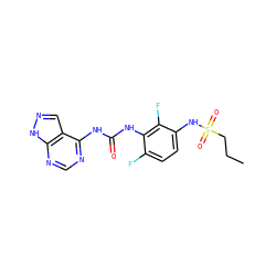 CCCS(=O)(=O)Nc1ccc(F)c(NC(=O)Nc2ncnc3[nH]ncc23)c1F ZINC000084668844
