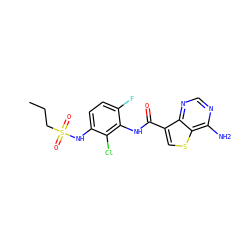 CCCS(=O)(=O)Nc1ccc(F)c(NC(=O)c2csc3c(N)ncnc23)c1Cl ZINC000084669481