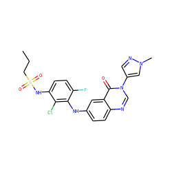 CCCS(=O)(=O)Nc1ccc(F)c(Nc2ccc3ncn(-c4cnn(C)c4)c(=O)c3c2)c1Cl ZINC000169308825