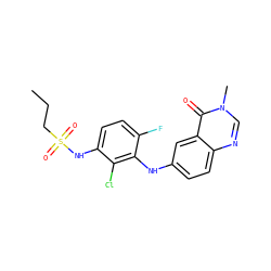 CCCS(=O)(=O)Nc1ccc(F)c(Nc2ccc3ncn(C)c(=O)c3c2)c1Cl ZINC000143507883