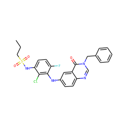 CCCS(=O)(=O)Nc1ccc(F)c(Nc2ccc3ncn(Cc4ccccc4)c(=O)c3c2)c1Cl ZINC000169308827