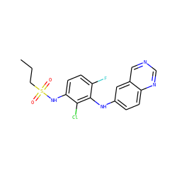 CCCS(=O)(=O)Nc1ccc(F)c(Nc2ccc3ncncc3c2)c1Cl ZINC000169312824