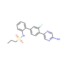 CCCS(=O)(=O)Nc1ccccc1-c1ccc(-c2cnc(N)cn2)c(F)c1 ZINC000212112262