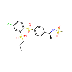 CCCS(=O)(=O)c1cc(Cl)ccc1S(=O)(=O)c1ccc([C@H](C)NS(C)(=O)=O)cc1 ZINC000028898250