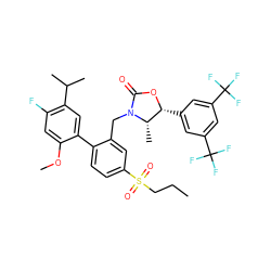 CCCS(=O)(=O)c1ccc(-c2cc(C(C)C)c(F)cc2OC)c(CN2C(=O)O[C@H](c3cc(C(F)(F)F)cc(C(F)(F)F)c3)[C@@H]2C)c1 ZINC000082165041