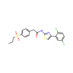 CCCS(=O)(=O)c1ccc(CC(=O)Nc2nc(-c3cc(Cl)ccc3Cl)cs2)cc1 ZINC000103235268
