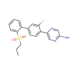 CCCS(=O)(=O)c1ccccc1-c1ccc(-c2cnc(N)cn2)c(F)c1 ZINC000224824668