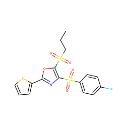 CCCS(=O)(=O)c1oc(-c2cccs2)nc1S(=O)(=O)c1ccc(F)cc1 ZINC000020443602
