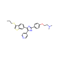 CCCSc1csc2cc(-c3nc(-c4ccc(OCCN(C)C)cc4)[nH]c3-c3ccncc3)ccc12 ZINC000095589272