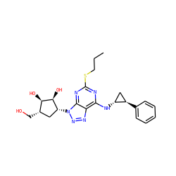 CCCSc1nc(N[C@@H]2C[C@H]2c2ccccc2)c2nnn([C@@H]3C[C@H](CO)[C@@H](O)[C@H]3O)c2n1 ZINC000028957418
