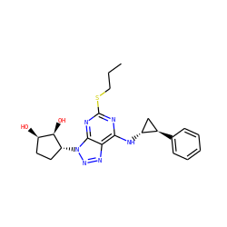CCCSc1nc(N[C@@H]2C[C@H]2c2ccccc2)c2nnn([C@@H]3CC[C@@H](O)[C@H]3O)c2n1 ZINC000003974848