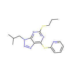 CCCSc1nc(Sc2ccccn2)c2nnn(CC(C)C)c2n1 ZINC001772657495