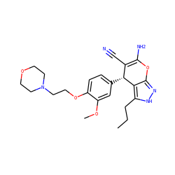CCCc1[nH]nc2c1[C@H](c1ccc(OCCN3CCOCC3)c(OC)c1)C(C#N)=C(N)O2 ZINC000020000276