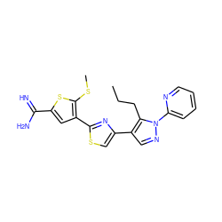 CCCc1c(-c2csc(-c3cc(C(=N)N)sc3SC)n2)cnn1-c1ccccn1 ZINC000003961877