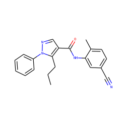 CCCc1c(C(=O)Nc2cc(C#N)ccc2C)cnn1-c1ccccc1 ZINC000182488254