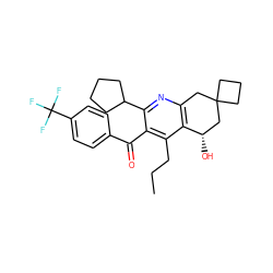 CCCc1c(C(=O)c2ccc(C(F)(F)F)cc2)c(C2CCCC2)nc2c1[C@@H](O)CC1(CCC1)C2 ZINC000049051599