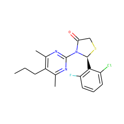 CCCc1c(C)nc(N2C(=O)CS[C@H]2c2c(F)cccc2Cl)nc1C ZINC000040423478