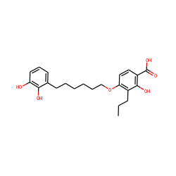 CCCc1c(OCCCCCCc2cccc(O)c2O)ccc(C(=O)O)c1O ZINC000002012410
