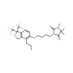 CCCc1c(OCCCCN2C(=O)N(C)C(C)(C)C2=O)ccc2c1COC2(C(F)(F)F)C(F)(F)F ZINC000117155580