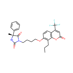 CCCc1c(OCCCCN2C(=O)N[C@](C)(c3ccccc3)C2=O)ccc2c(C(F)(F)F)cc(=O)oc12 ZINC000116615867
