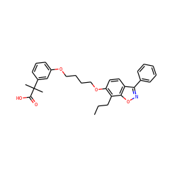 CCCc1c(OCCCCOc2cccc(C(C)(C)C(=O)O)c2)ccc2c(-c3ccccc3)noc12 ZINC000012358240