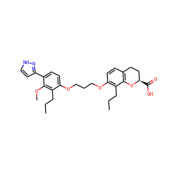 CCCc1c(OCCCOc2ccc(-c3cc[nH]n3)c(OC)c2CCC)ccc2c1O[C@H](C(=O)O)CC2 ZINC000003799084