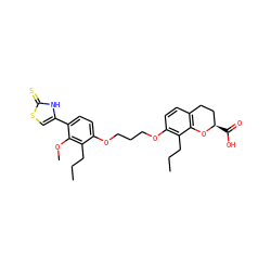 CCCc1c(OCCCOc2ccc(-c3csc(=S)[nH]3)c(OC)c2CCC)ccc2c1O[C@H](C(=O)O)CC2 ZINC000003927581