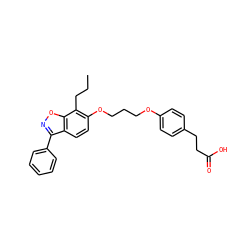 CCCc1c(OCCCOc2ccc(CCC(=O)O)cc2)ccc2c(-c3ccccc3)noc12 ZINC000012358241