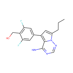 CCCc1cc(-c2cc(F)c(CO)c(F)c2)c2c(N)ncnn12 ZINC000205816048