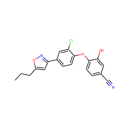 CCCc1cc(-c2ccc(Oc3ccc(C#N)cc3O)c(Cl)c2)no1 ZINC000096271643