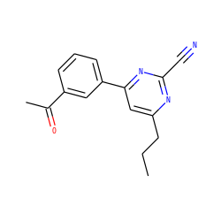 CCCc1cc(-c2cccc(C(C)=O)c2)nc(C#N)n1 ZINC000058583424