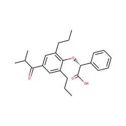 CCCc1cc(C(=O)C(C)C)cc(CCC)c1O[C@@H](C(=O)O)c1ccccc1 ZINC000012358576