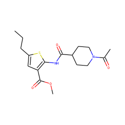 CCCc1cc(C(=O)OC)c(NC(=O)C2CCN(C(C)=O)CC2)s1 ZINC000006741456