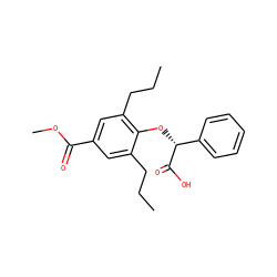 CCCc1cc(C(=O)OC)cc(CCC)c1O[C@@H](C(=O)O)c1ccccc1 ZINC000013539257