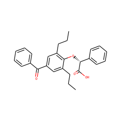 CCCc1cc(C(=O)c2ccccc2)cc(CCC)c1O[C@@H](C(=O)O)c1ccccc1 ZINC000013646450