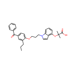 CCCc1cc(C(=O)c2ccccc2)ccc1OCCCn1ccc2c(OC(C)(C)C(=O)O)cccc21 ZINC000040429388