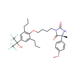 CCCc1cc(C(O)(C(F)(F)F)C(F)(F)F)cc(CCC)c1OCCCCN1C(=O)N[C@](C)(c2ccc(OC)cc2)C1=O ZINC000114059220