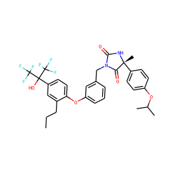 CCCc1cc(C(O)(C(F)(F)F)C(F)(F)F)ccc1Oc1cccc(CN2C(=O)N[C@](C)(c3ccc(OC(C)C)cc3)C2=O)c1 ZINC000164591980