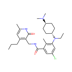 CCCc1cc(C)[nH]c(=O)c1CNC(=O)c1cc(Cl)cc(N(CC)[C@H]2CC[C@H](N(C)C)CC2)c1C ZINC001772657236
