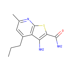 CCCc1cc(C)nc2sc(C(N)=O)c(N)c12 ZINC000045256192