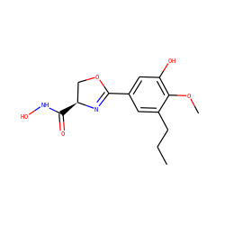 CCCc1cc(C2=N[C@@H](C(=O)NO)CO2)cc(O)c1OC ZINC000026940968