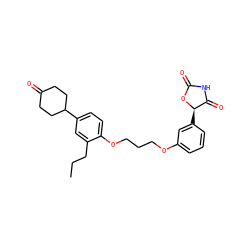 CCCc1cc(C2CCC(=O)CC2)ccc1OCCCOc1cccc([C@H]2OC(=O)NC2=O)c1 ZINC000013553669