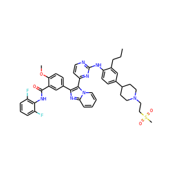 CCCc1cc(C2CCN(CCS(C)(=O)=O)CC2)ccc1Nc1nccc(-c2c(-c3ccc(OC)c(C(=O)Nc4c(F)cccc4F)c3)nc3ccccn23)n1 ZINC000202873026