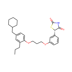 CCCc1cc(CC2CCCCC2)ccc1OCCCOc1cccc([C@@H]2SC(=O)NC2=O)c1 ZINC000012358510
