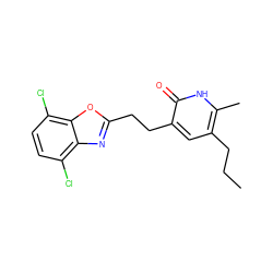 CCCc1cc(CCc2nc3c(Cl)ccc(Cl)c3o2)c(=O)[nH]c1C ZINC000005883392