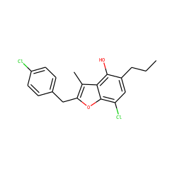 CCCc1cc(Cl)c2oc(Cc3ccc(Cl)cc3)c(C)c2c1O ZINC000003800385